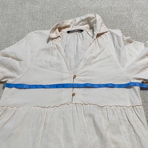 Zara Cream Long Sleeve Dress Size M 53% lino 47% Viscose - Picture 14 of 16